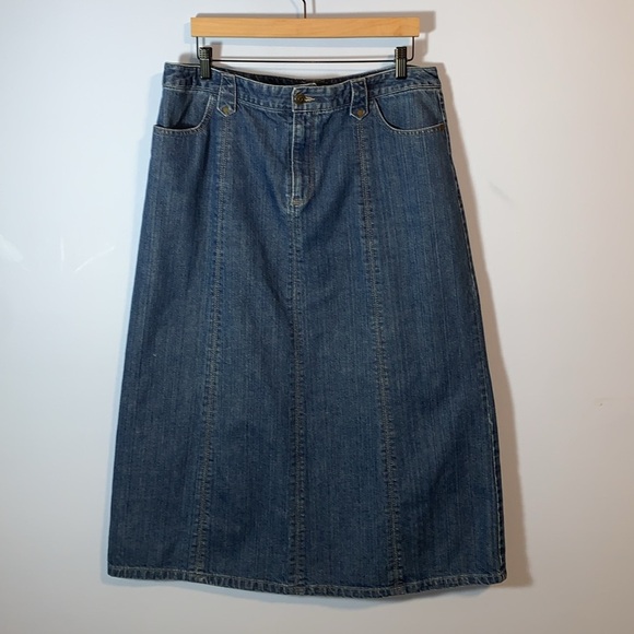 Eddie Bauer vintage midi denim skirt dark wash size 16 a line classic western - Picture 1 of 9